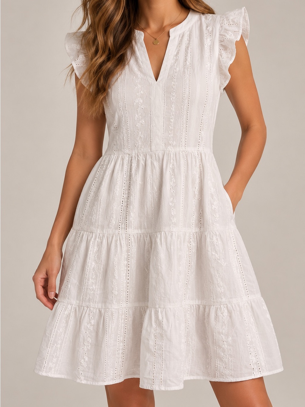 Laundry By Shelli Segal White Eyelet Tiered Mini Dress
